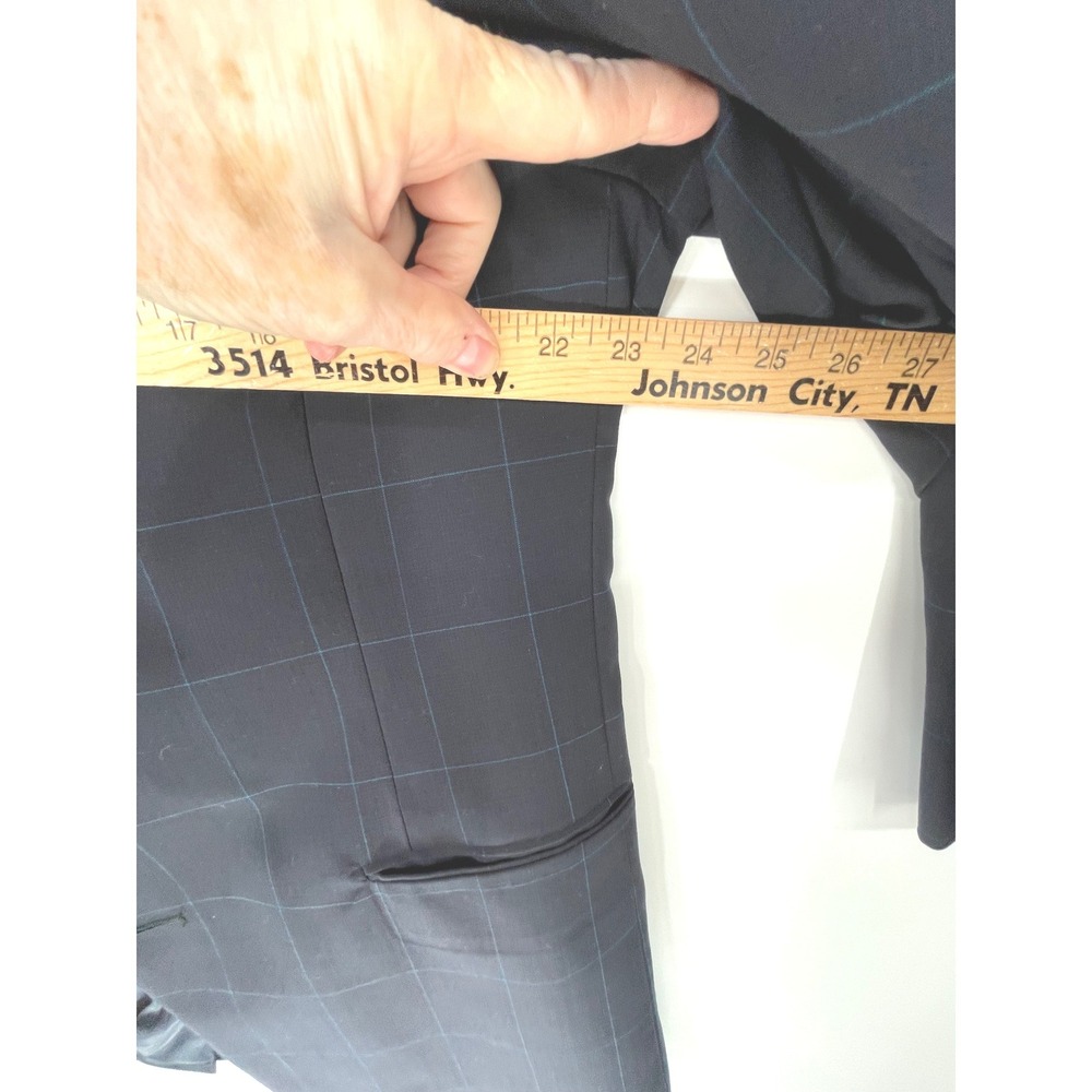 Innocenti Tom James Mens Suit 44R 2pc Navy Blue Windowpane Wool Pleated - Picture 4 of 16